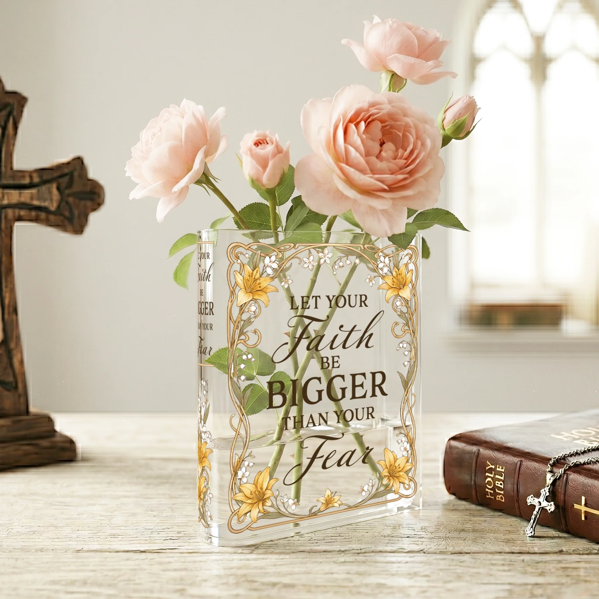 Let Your Faith Be Bigger Than Your Fear Christian Book Vase - II - Image 4
